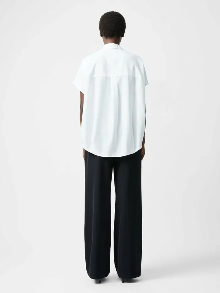 French Connection Caprina Recycled Crepe Short Sleeve Button Shirt Winter White Women Tops