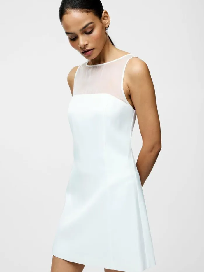 French Connection Carey Satin Slash Neck Chiffon Mini Dress Summer White Women Dresses French Connection Carey Satin Slash Neck Chiffon Mini Dress Summer White Women Dresses