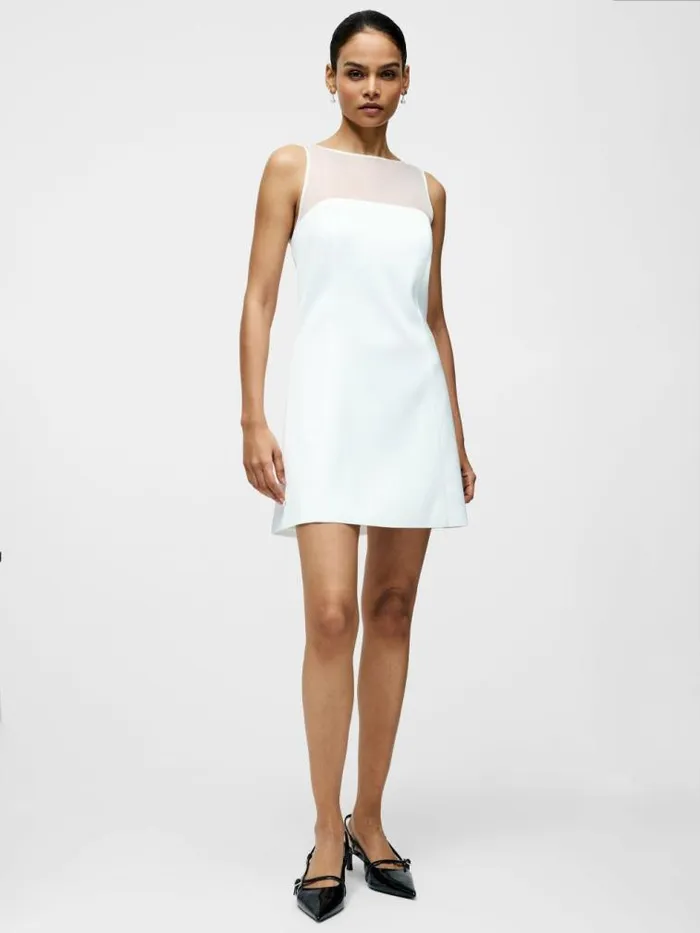 French Connection Carey Satin Slash Neck Chiffon Mini Dress Summer White Women Dresses