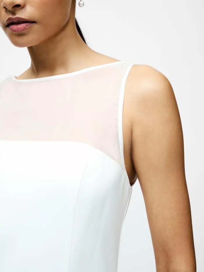French Connection Carey Satin Slash Neck Chiffon Mini Dress Summer White Women Dresses