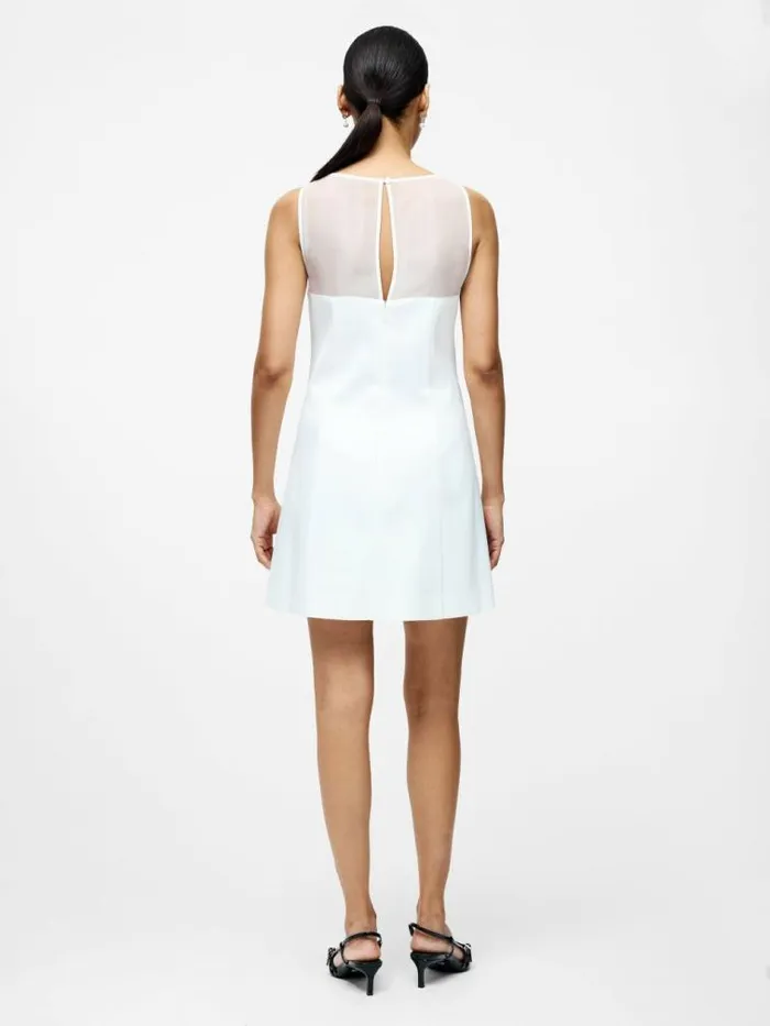 French Connection Carey Satin Slash Neck Chiffon Mini Dress Summer White Women Dresses