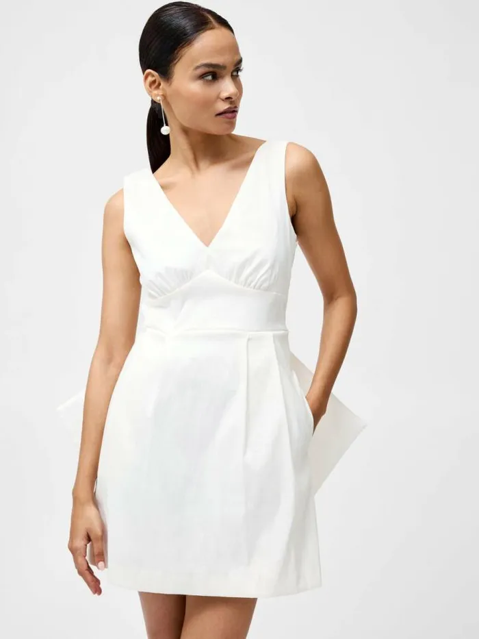French Connection Carey Satin Sleeveless Bow Mini Dress Summer White Women Dresses