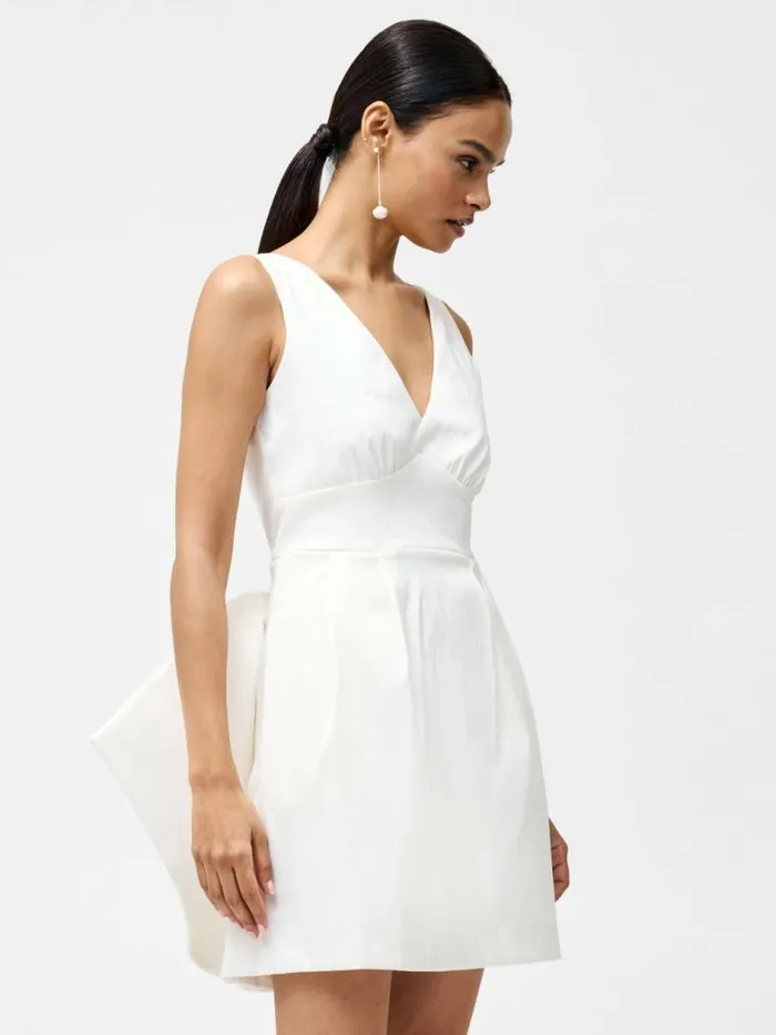 French Connection Carey Satin Sleeveless Bow Mini Dress Summer White Women Dresses
