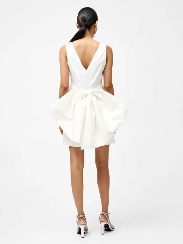 French Connection Carey Satin Sleeveless Bow Mini Dress Summer White Women Dresses