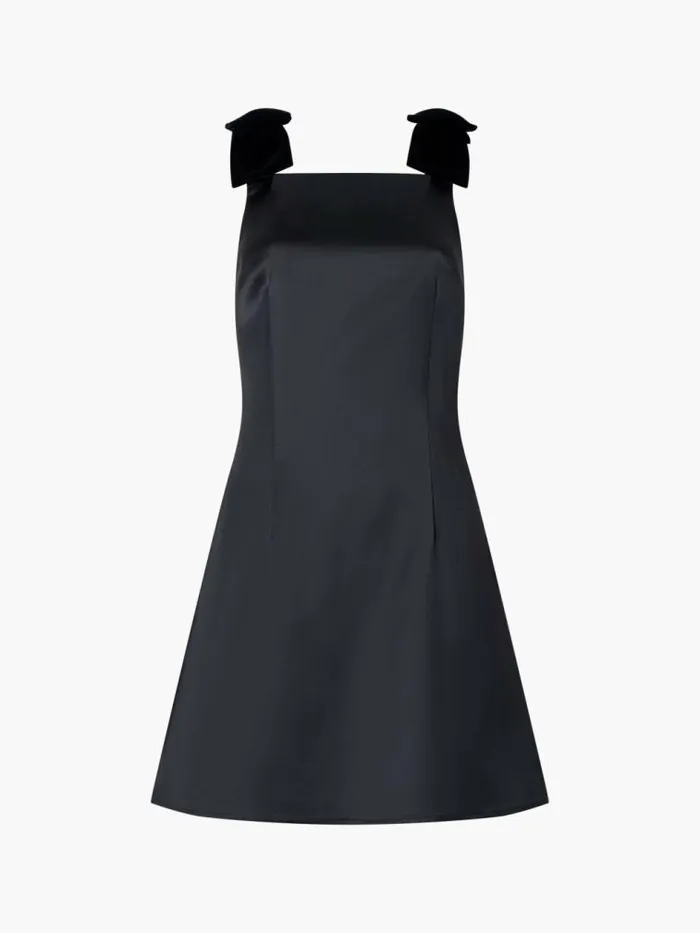 French Connection Carey Velvet Bow Straps Satin Mini Dress Blackout Women Dresses