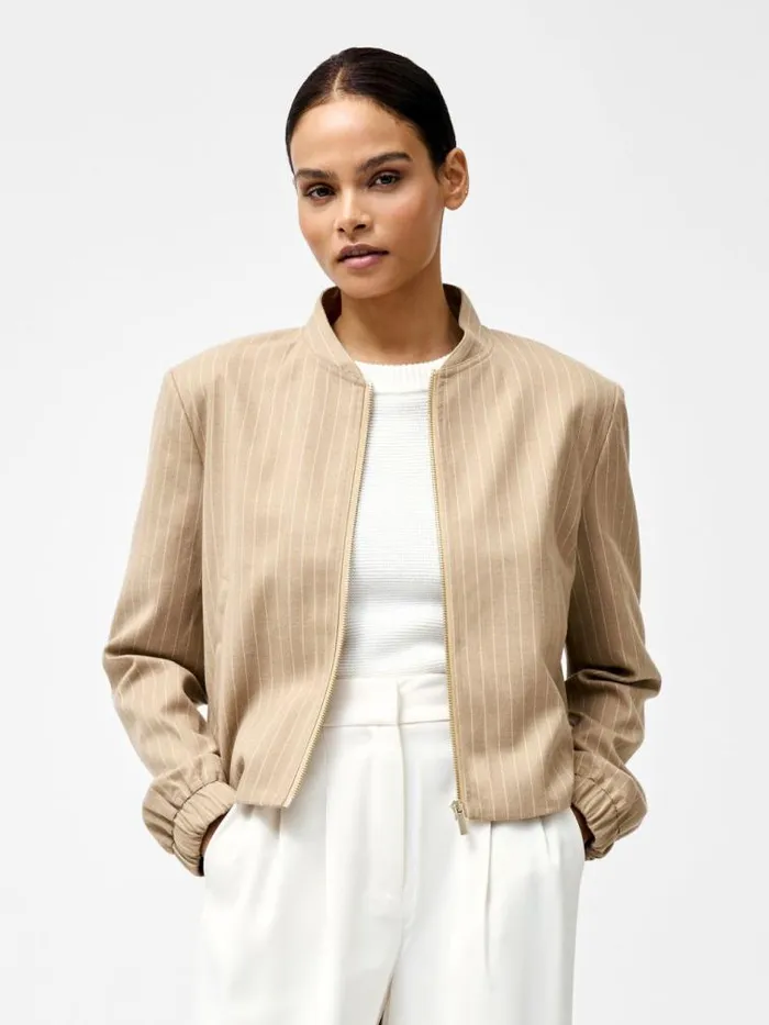 French Connection Caspian Tailored Bomber Jacket Camel Stripe Women Coats and Jackets French Connection Caspian Tailored Bomber Jacket Camel Stripe Women Coats and Jackets