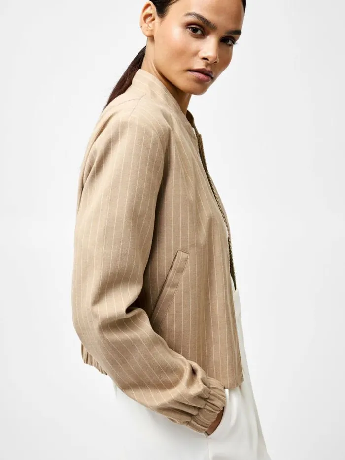 French Connection Caspian Tailored Bomber Jacket Camel Stripe Women Coats and Jackets