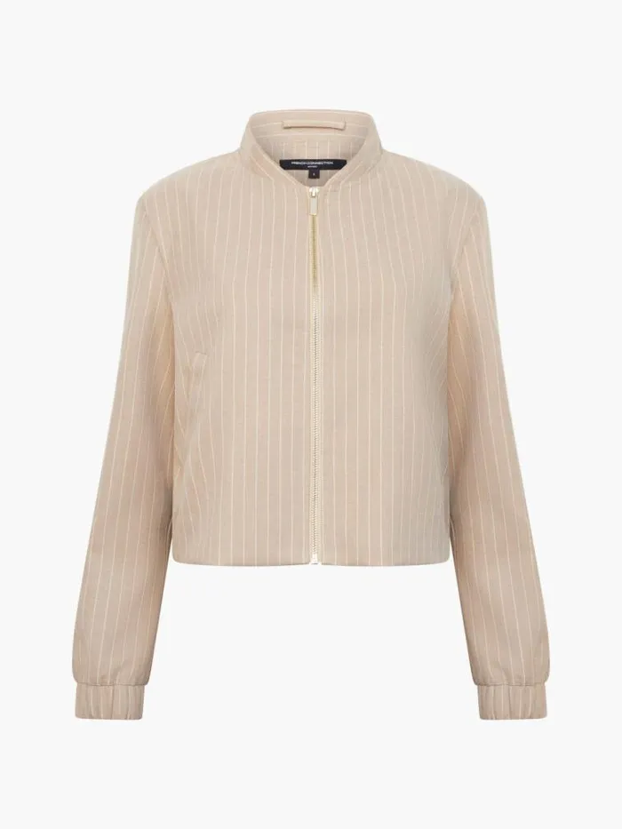 French Connection Caspian Tailored Bomber Jacket Camel Stripe Women Coats and Jackets