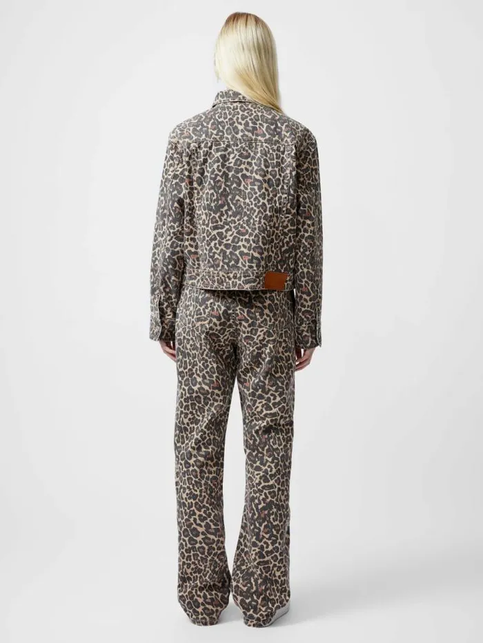French Connection Charlie Leopard Print Denim Jacket Leopard Sand Multi Women Coats and Jackets