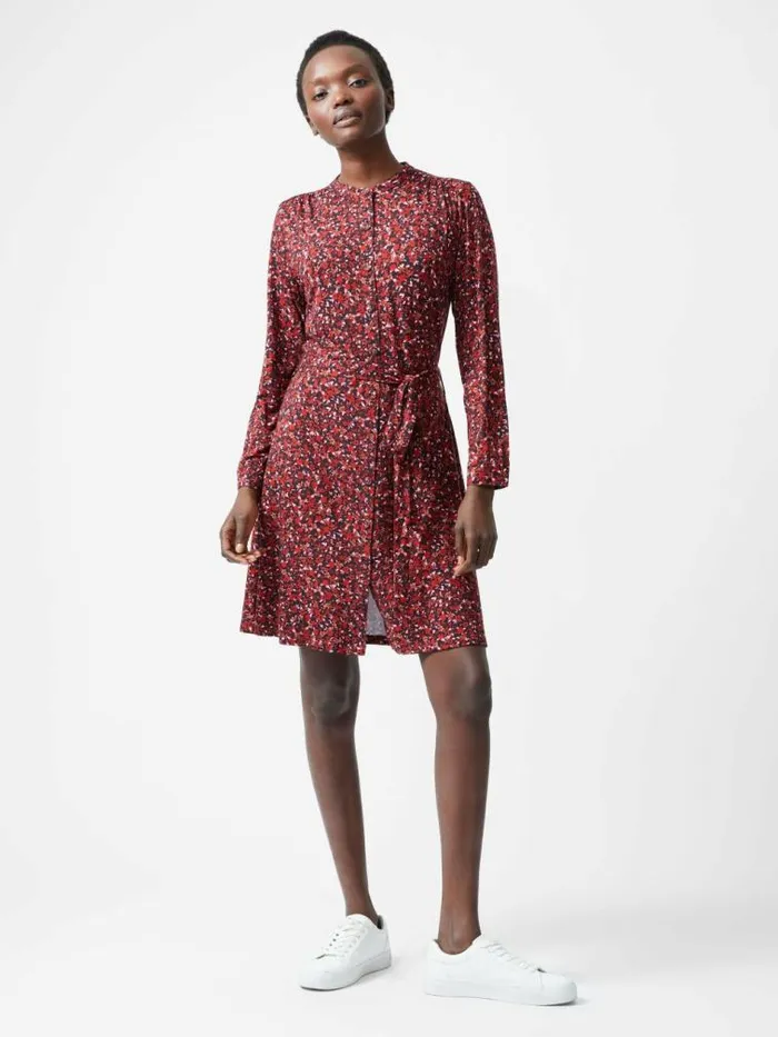 French Connection Clara Henley Jersey Floral Shirt Dress Blackout Multi Women Dresses