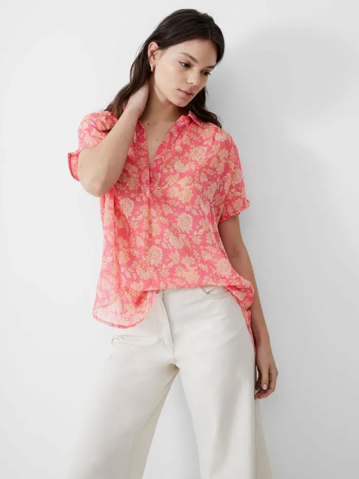 French Connection Cosette Popover Shirt Camellia Women Tops
