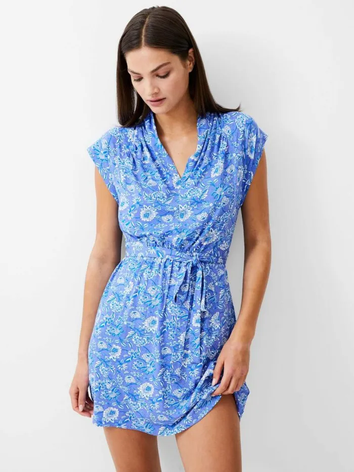 French Connection Cosette Vee Mini Dress Baja Blue White Women Dresses