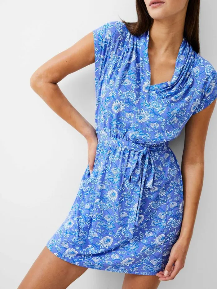 French Connection Cosette Vee Mini Dress Baja Blue White Women Dresses