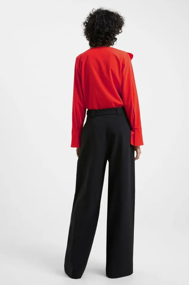 French Connection Crepe Light Recycled Asymmetric Frill Shirt Warm Red Women Tops