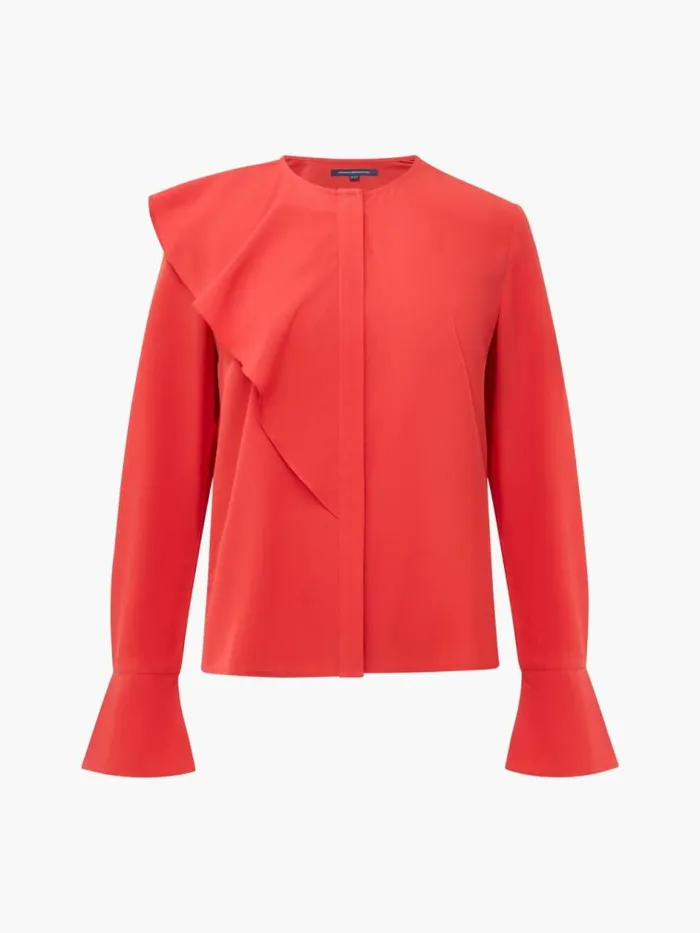 French Connection Crepe Light Recycled Asymmetric Frill Shirt Warm Red Women Tops