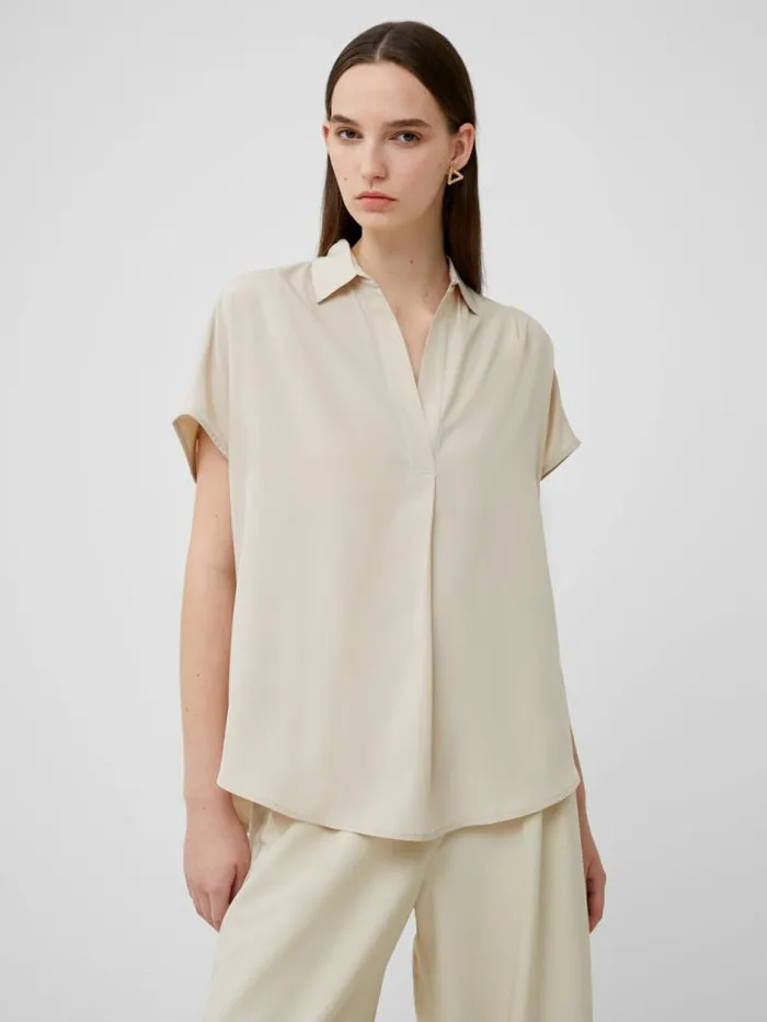 French Connection Crepe Light Recycled Popover Shirt Silver Lining Women Tops French Connection Crepe Light Recycled Popover Shirt Silver Lining Women Tops