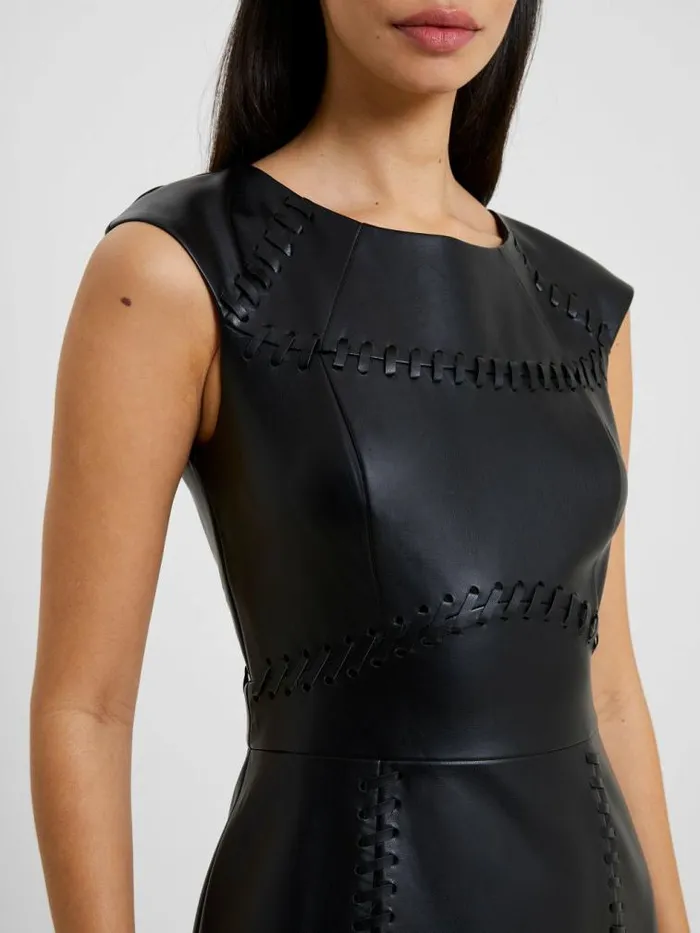 French Connection Crolenda PU Lace Up Cap Sleeve Mini Dress Blackout Women Dresses