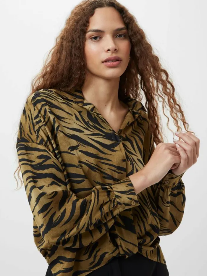 French Connection Damasco Adeline Print Tuck Shirt Golden Olive Khaki Women Tops French Connection Damasco Adeline Print Tuck Shirt Golden Olive Khaki Women Tops