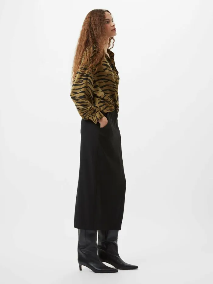 French Connection Damasco Adeline Print Tuck Shirt Golden Olive Khaki Women Tops