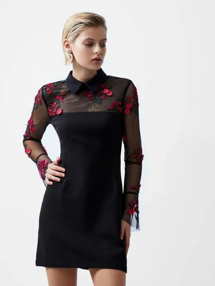 French Connection Darcy Embroidered Long Sleeve Mini Dress Blackluminous Pink Women Dresses French Connection Darcy Embroidered Long Sleeve Mini Dress Blackluminous Pink Women Dresses