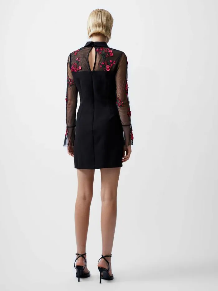 French Connection Darcy Embroidered Long Sleeve Mini Dress Blackluminous Pink Women Dresses