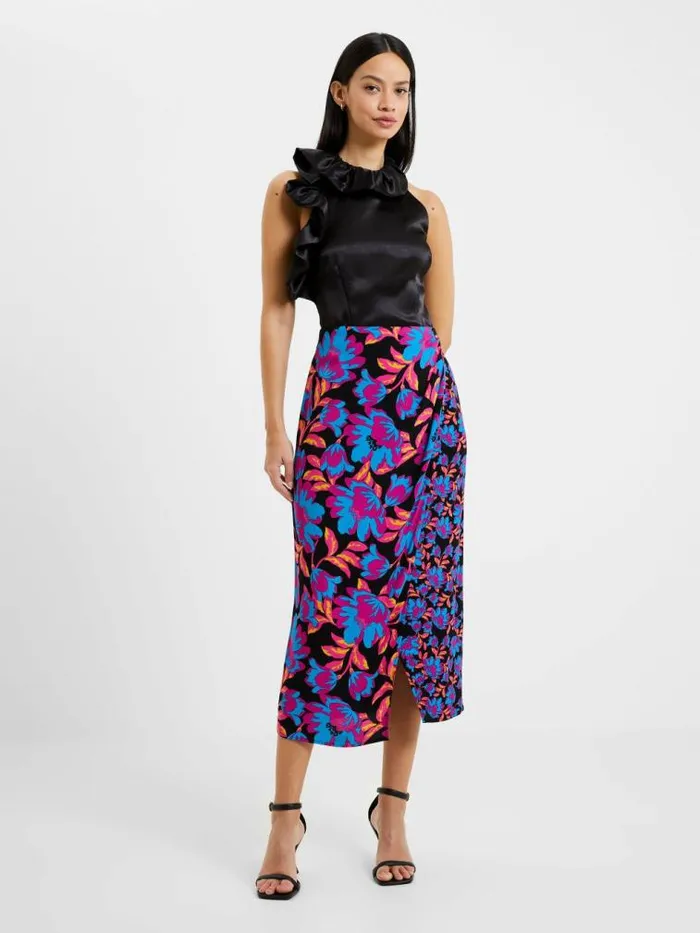 French Connection Darla Eco Anita Midi Skirt Black Multi Women Skirts