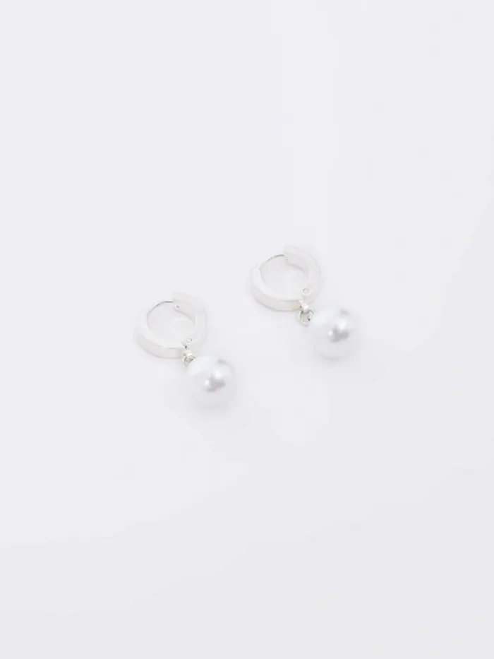 French Connection Drop Faux Pearl Huggie Hoop Earrings Silver Women Jewellery French Connection Drop Faux Pearl Huggie Hoop Earrings Silver Women Jewellery