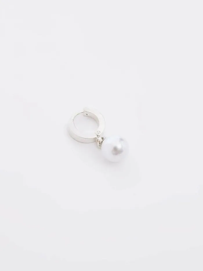 French Connection Drop Faux Pearl Huggie Hoop Earrings Silver Women Jewellery