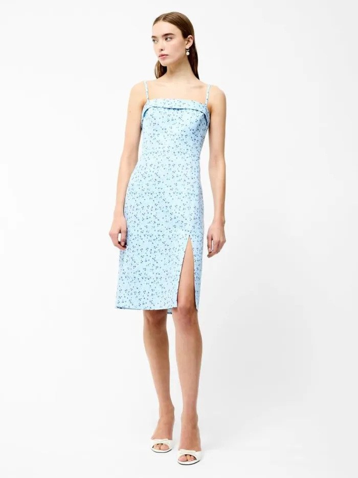 French Connection Echo Crepe Strappy Midi Dress Icy Blue Multi Women Dresses