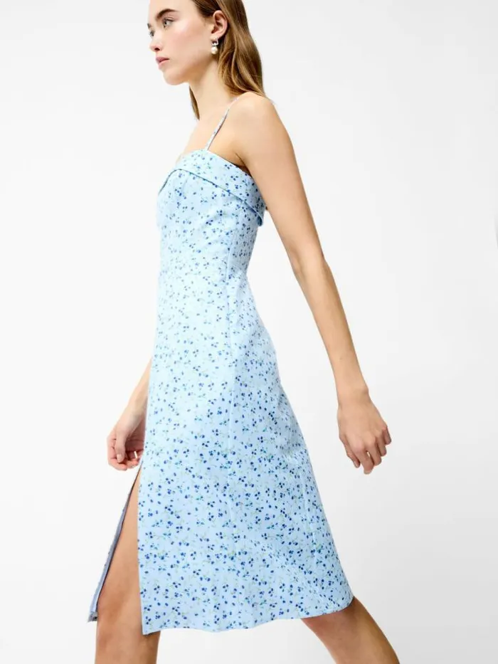 French Connection Echo Crepe Strappy Midi Dress Icy Blue Multi Women Dresses