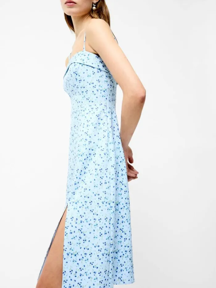 French Connection Echo Crepe Strappy Midi Dress Icy Blue Multi Women Dresses