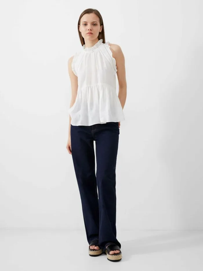 French Connection Emily Frill Top Summer White Women Tops