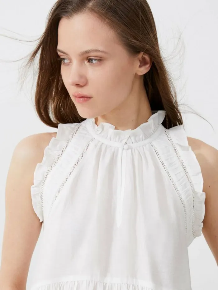 French Connection Emily Frill Top Summer White Women Tops
