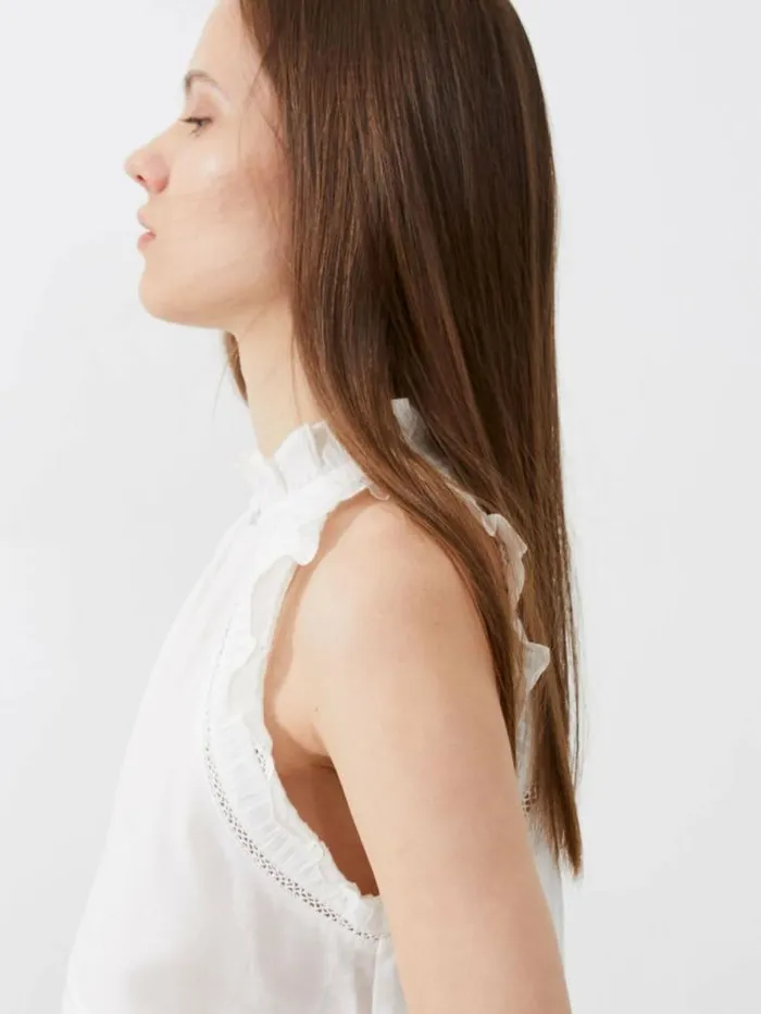 French Connection Emily Frill Top Summer White Women Tops