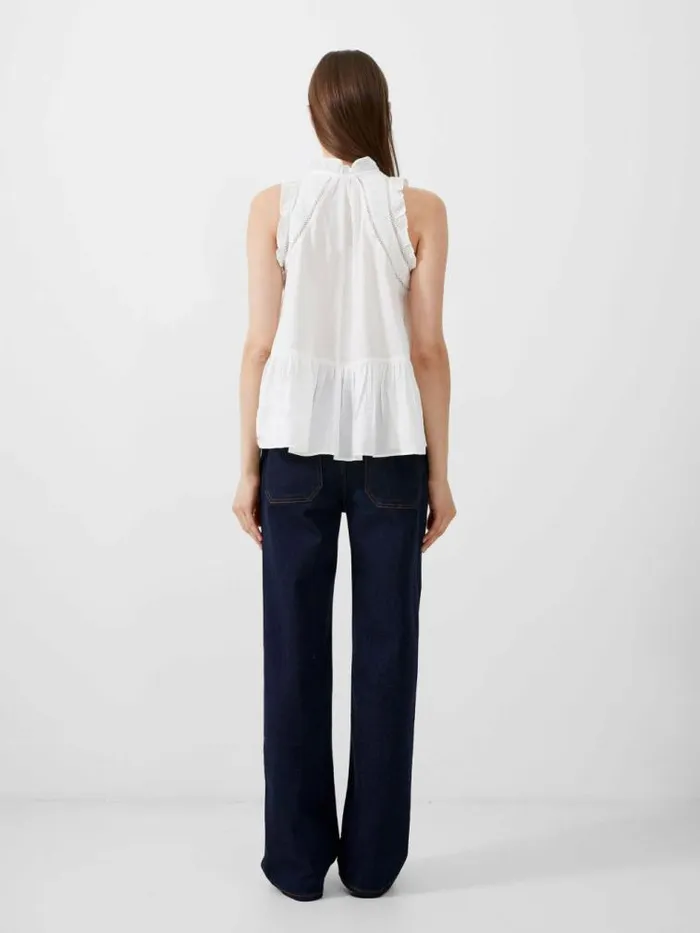 French Connection Emily Frill Top Summer White Women Tops