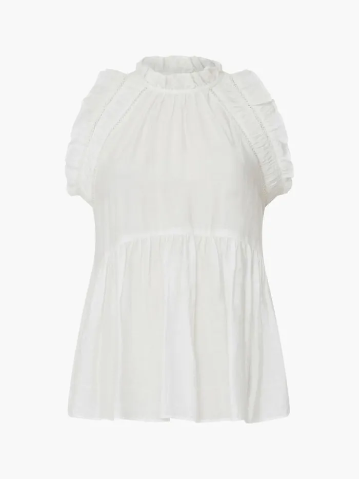 French Connection Emily Frill Top Summer White Women Tops