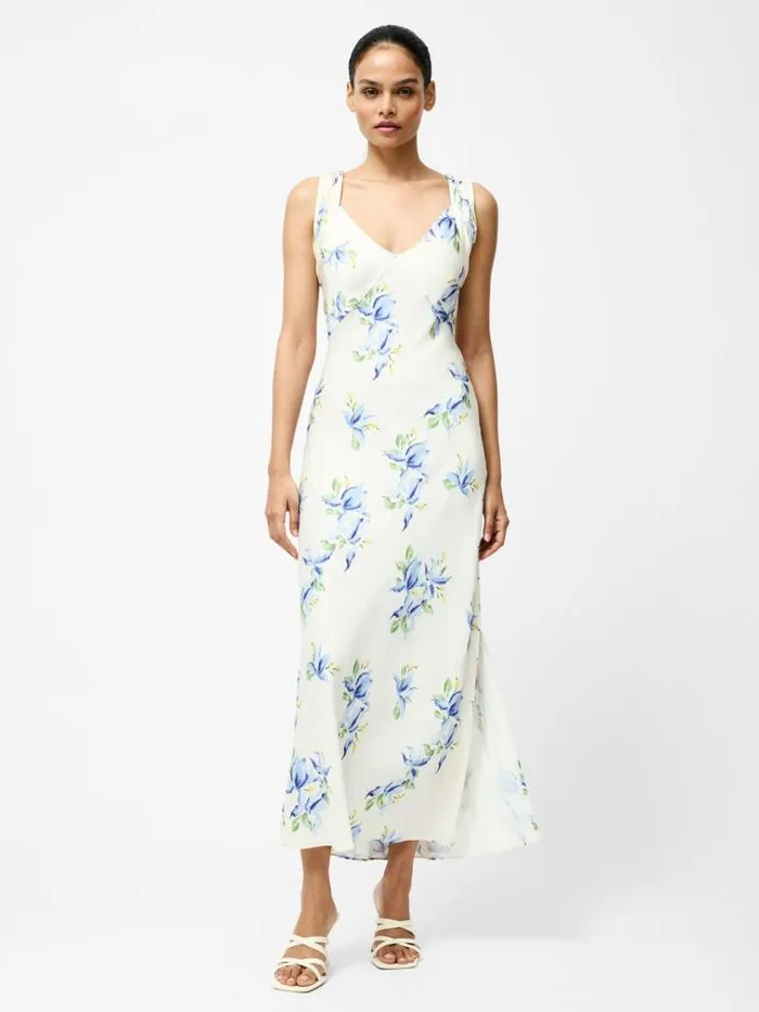 French Connection Ennis Vivian Eco Satin Midaxi Dress Pale Iris Multi Women Dresses