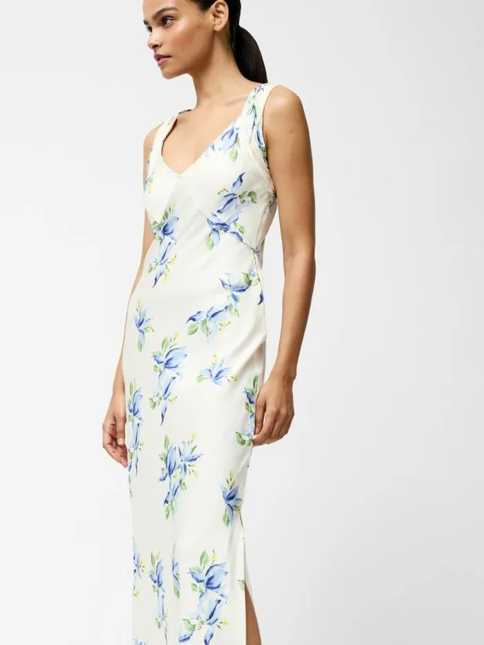 French Connection Ennis Vivian Eco Satin Midaxi Dress Pale Iris Multi Women Dresses