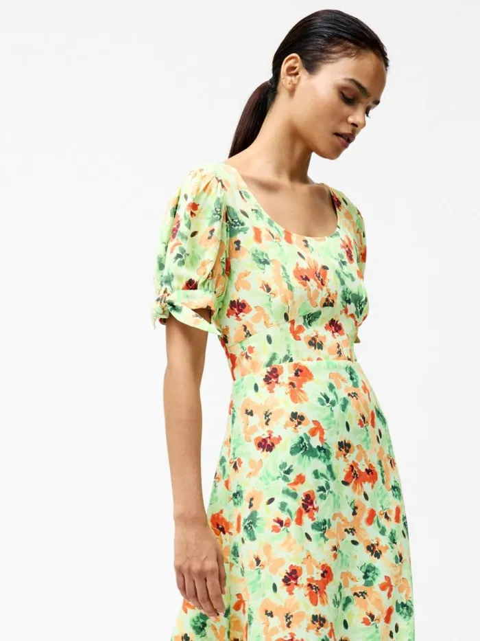 French Connection Eve Crepe Scoop Neck Midi Dress Apple Green Multi Women Dresses