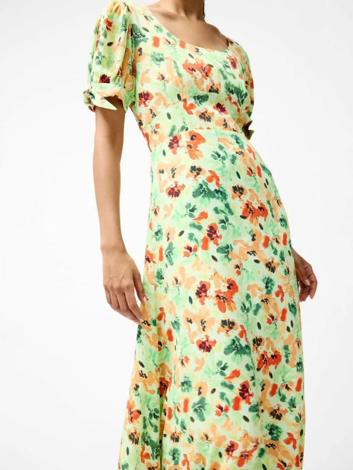 French Connection Eve Crepe Scoop Neck Midi Dress Apple Green Multi Women Dresses