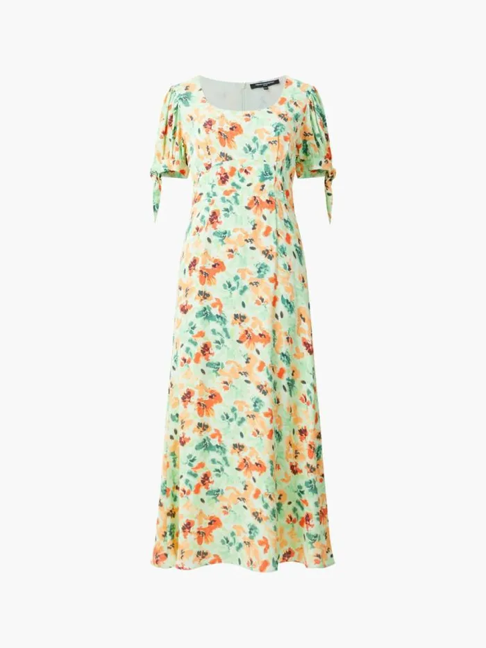 French Connection Eve Crepe Scoop Neck Midi Dress Apple Green Multi Women Dresses