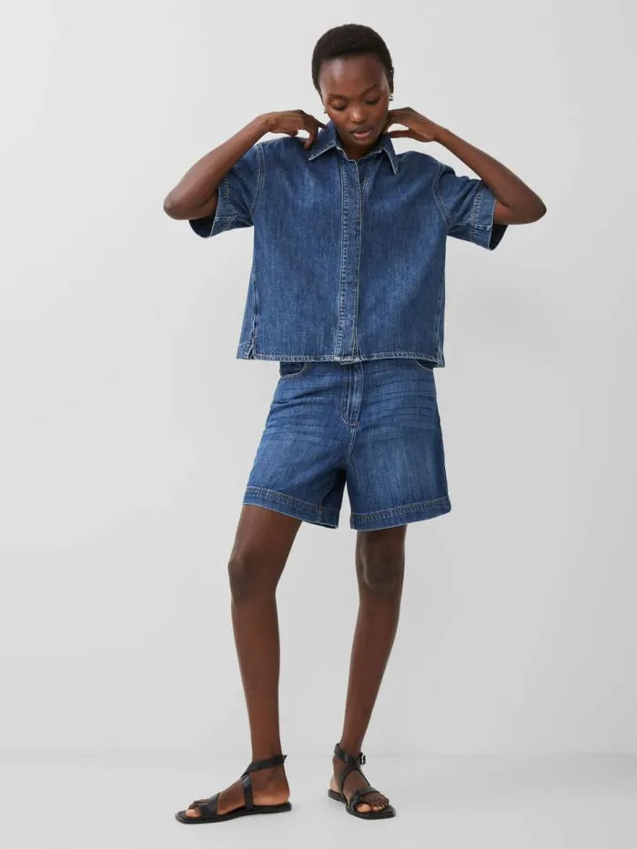 French Connection Finley Denim Short Sleeve Shirt Vintage Women Tops