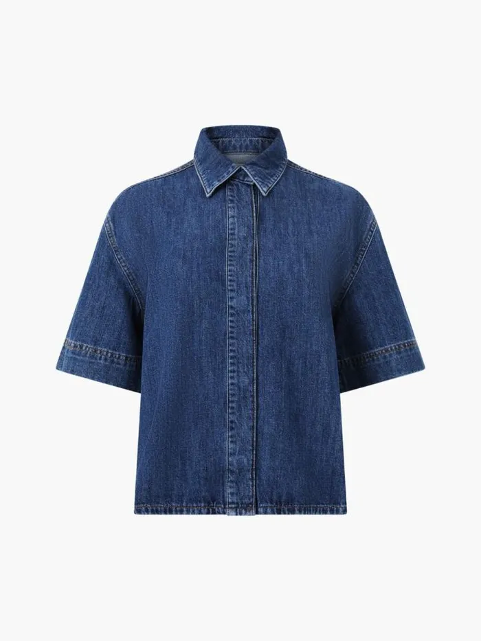 French Connection Finley Denim Short Sleeve Shirt Vintage Women Tops