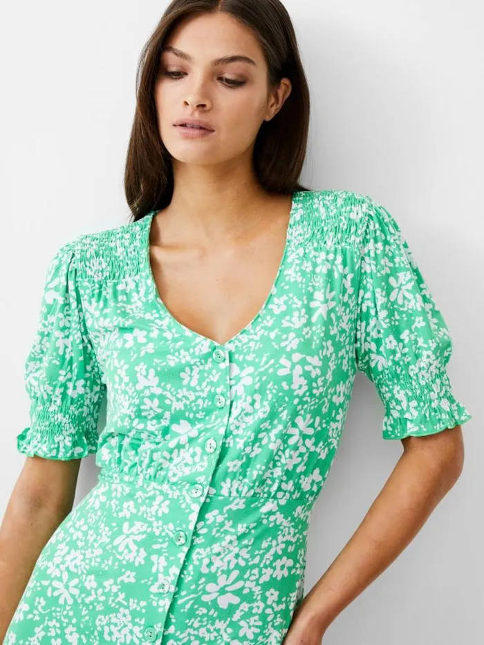 French Connection Florale ButtonThrough Midi Dress Poise Greenwhite Women Dresses