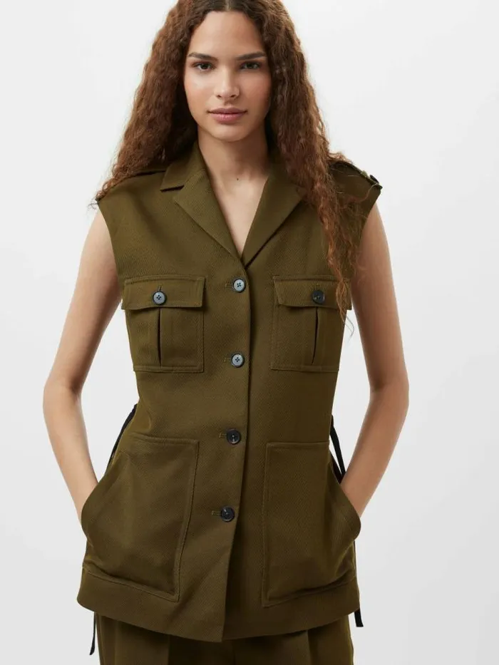 French Connection Florence Twill Waistcoat Khaki Women Tops
