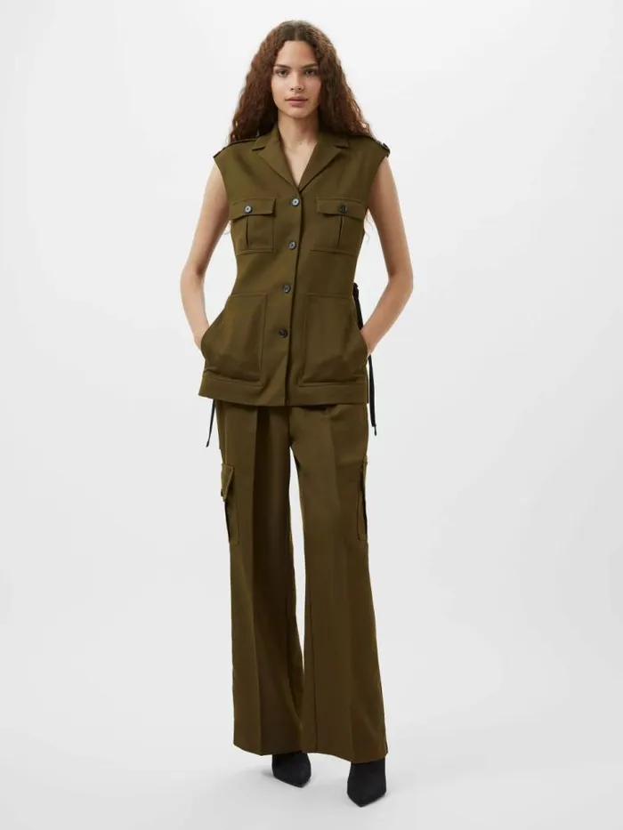 French Connection Florence Twill Waistcoat Khaki Women Tops