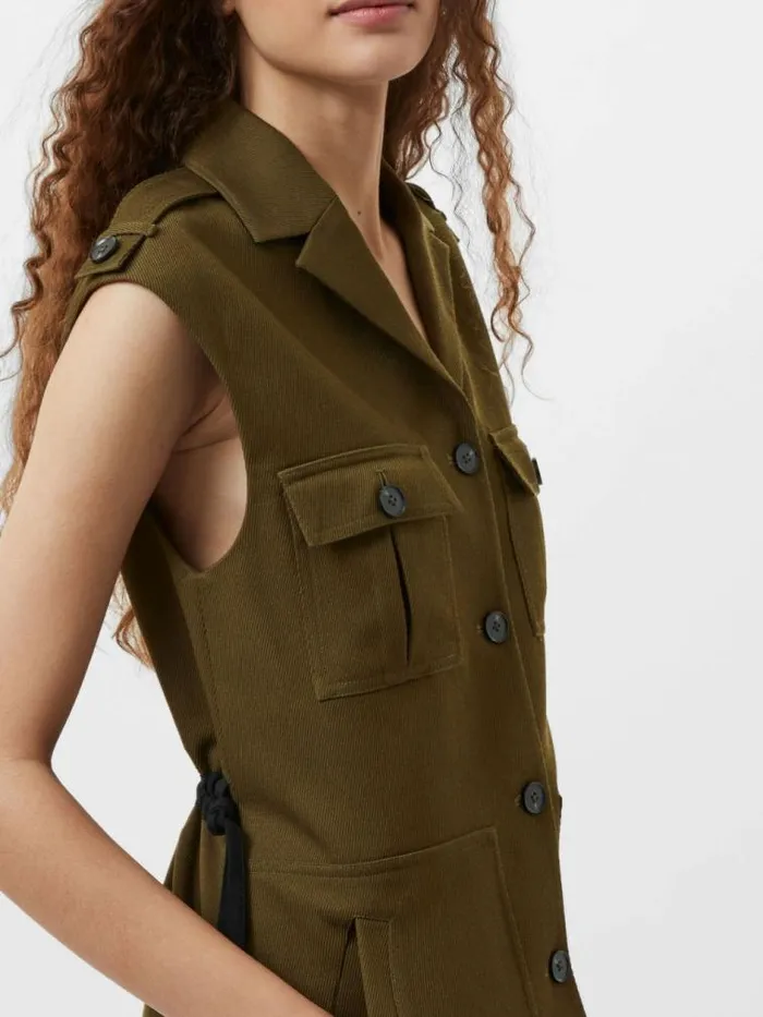 French Connection Florence Twill Waistcoat Khaki Women Tops