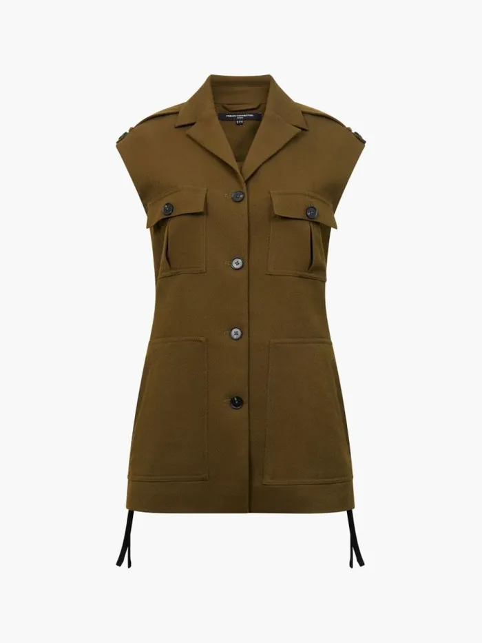 French Connection Florence Twill Waistcoat Khaki Women Tops