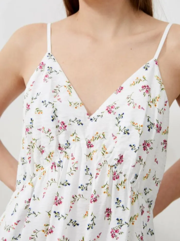 French Connection Floriana Faron Drape Sundress Summer White Multi Women Dresses