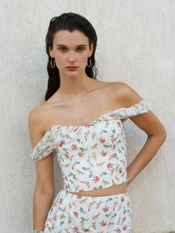 French Connection Floriana Hallie Crinkle Bardot Top Summer White Women Tops